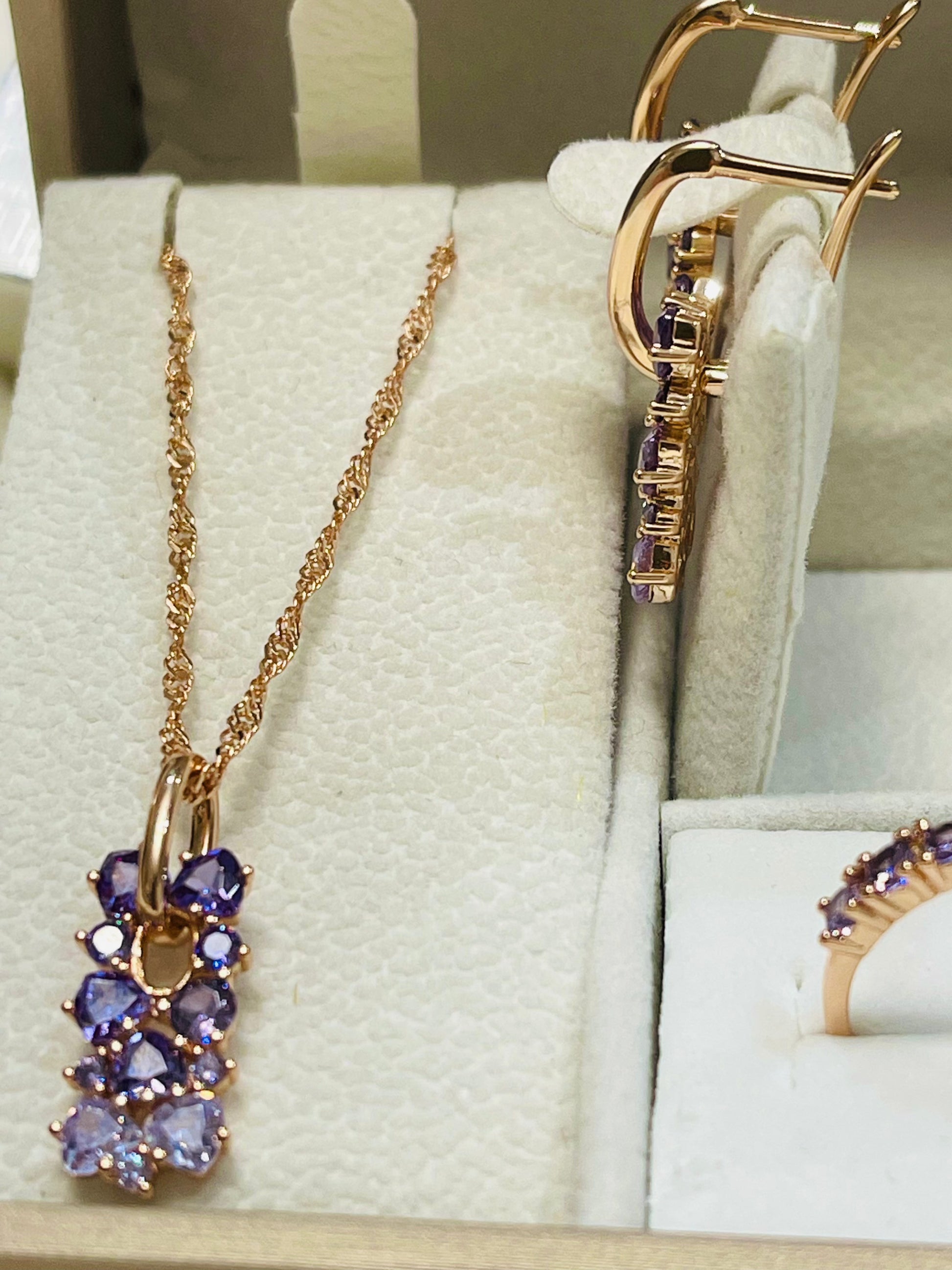 14K Shimmering Amethyst Earrings and Necklace Set.