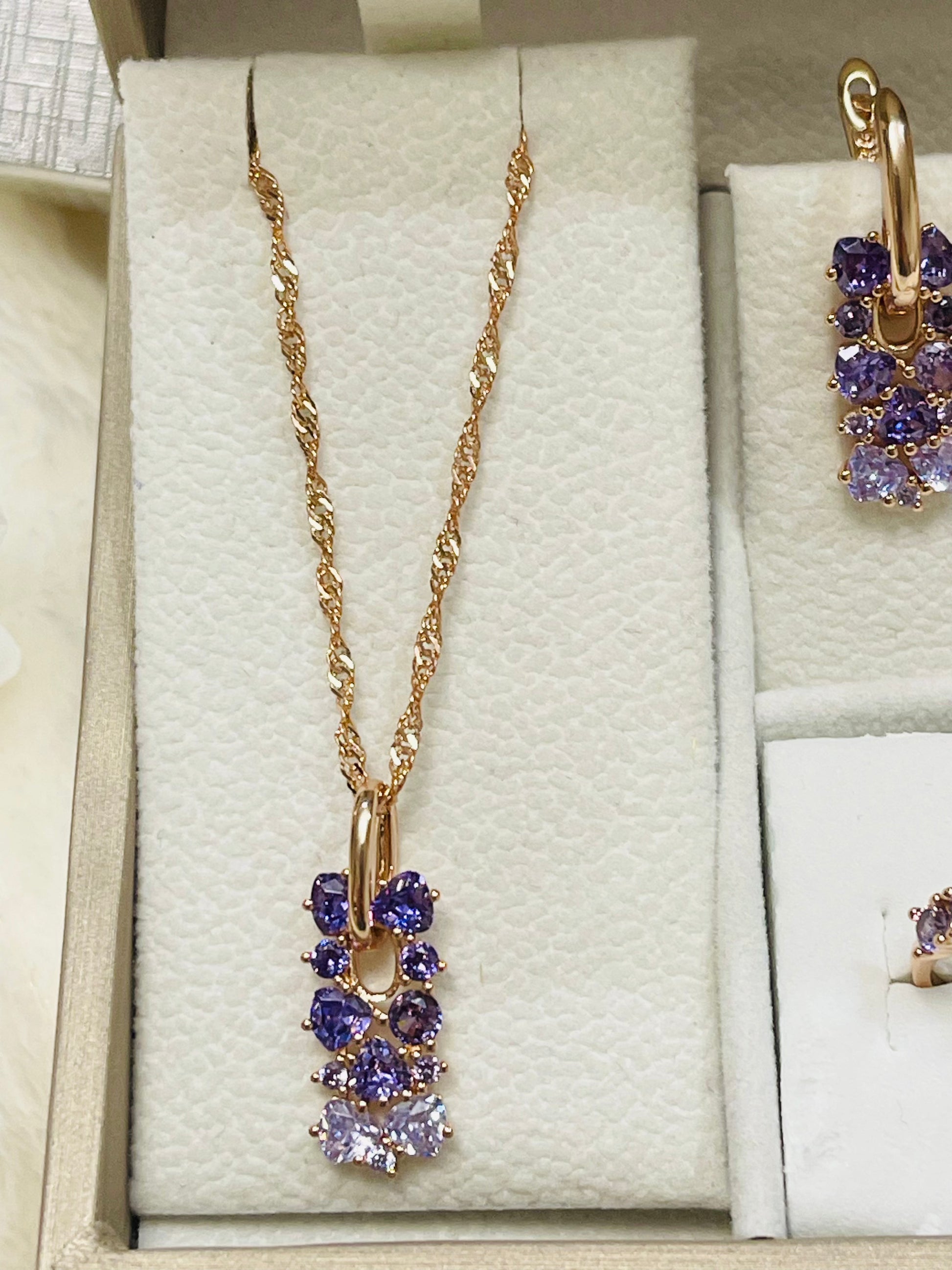 14K Shimmering Amethyst Earrings and Necklace Set.
