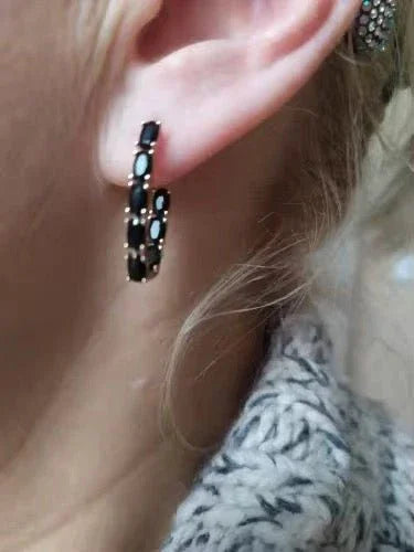 14k Gold Filled Onyx Earrings Inside Out Hoops.