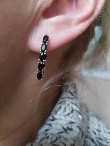 14k Gold Filled Onyx Earrings Inside Out Hoops.