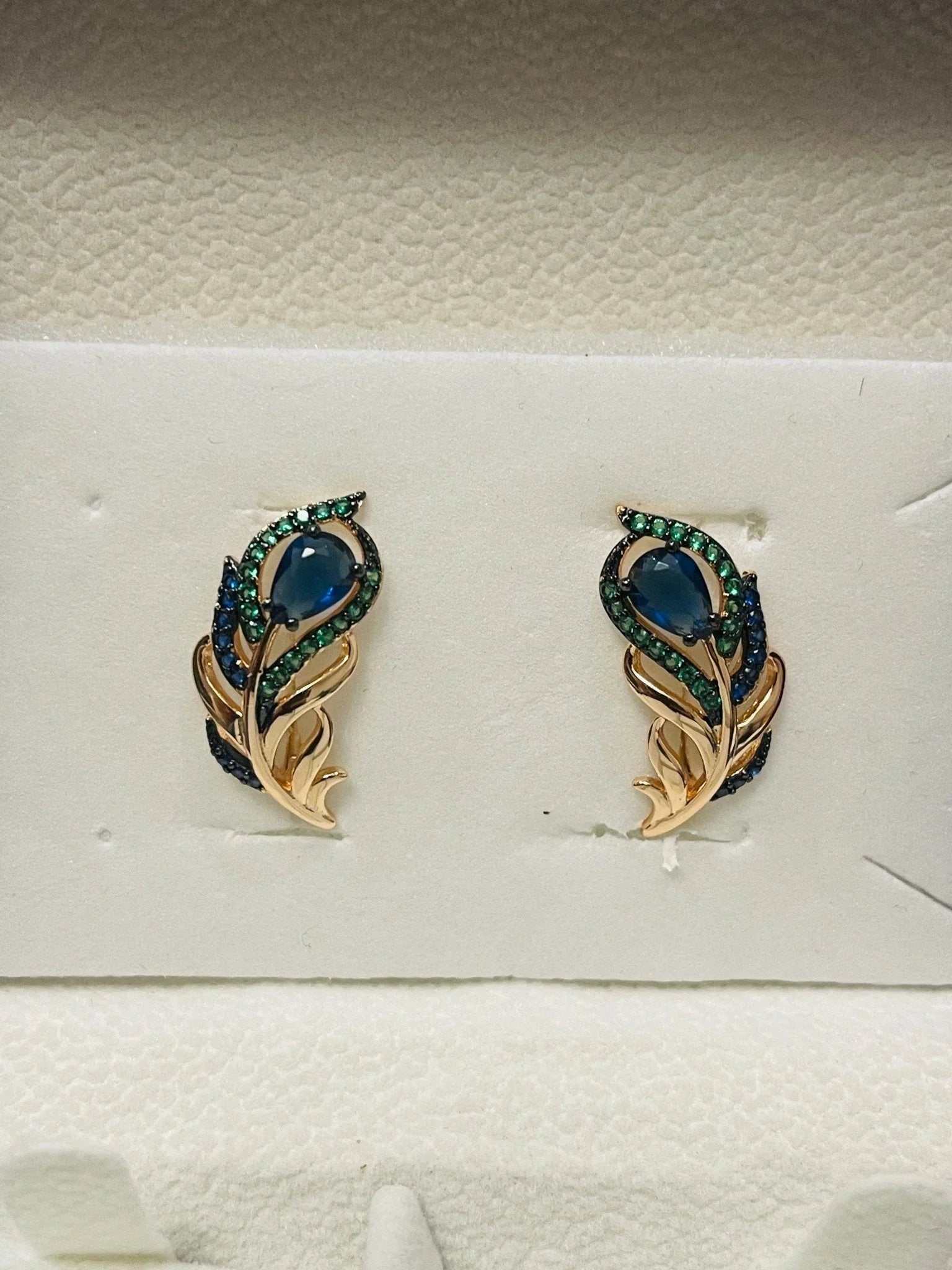 14k Gold Filled Peacock Feather Earrings.