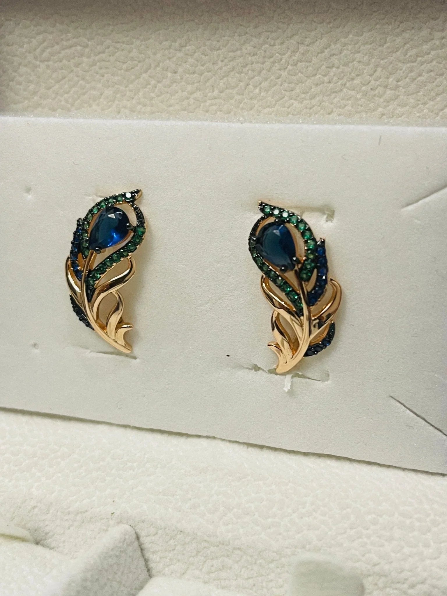 14k Gold Filled Peacock Feather Earrings.