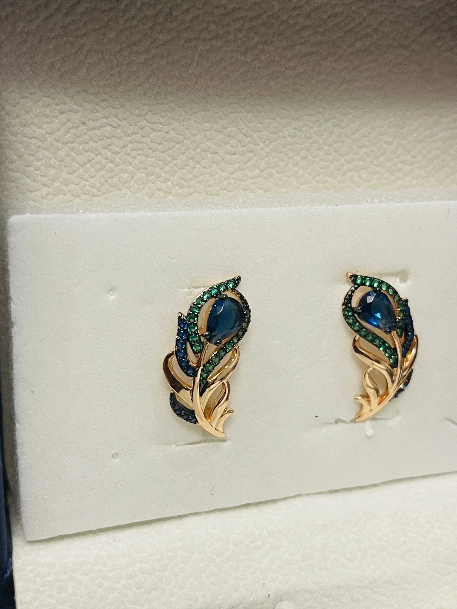 14k Gold Filled Peacock Feather Earrings.