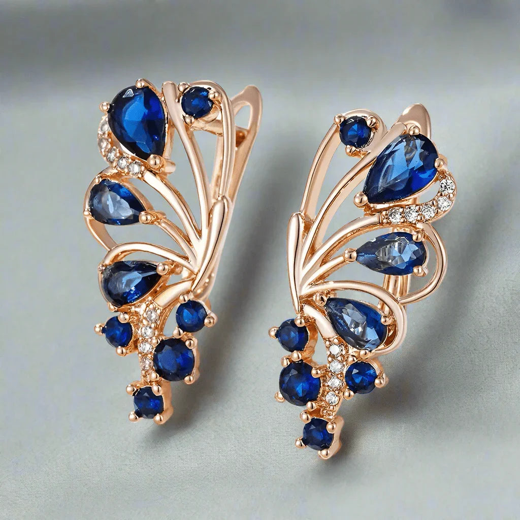 14K Rose Gold-Filled Drop Earrings with Clear Sapphire Stones – Lightweight, Hypoallergenic & Elegant.