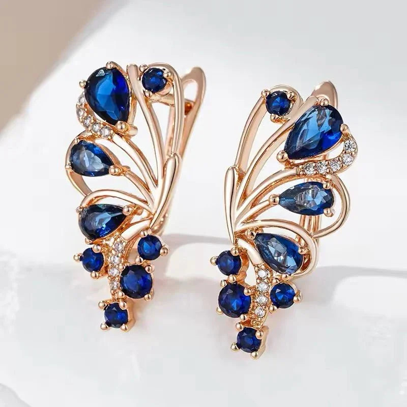 14K Rose Gold-Filled Drop Earrings with Clear Sapphire Stones – Lightweight, Hypoallergenic & Elegant.