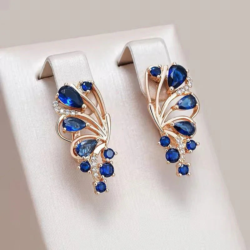 14K Rose Gold-Filled Drop Earrings with Clear Sapphire Stones – Lightweight, Hypoallergenic & Elegant.