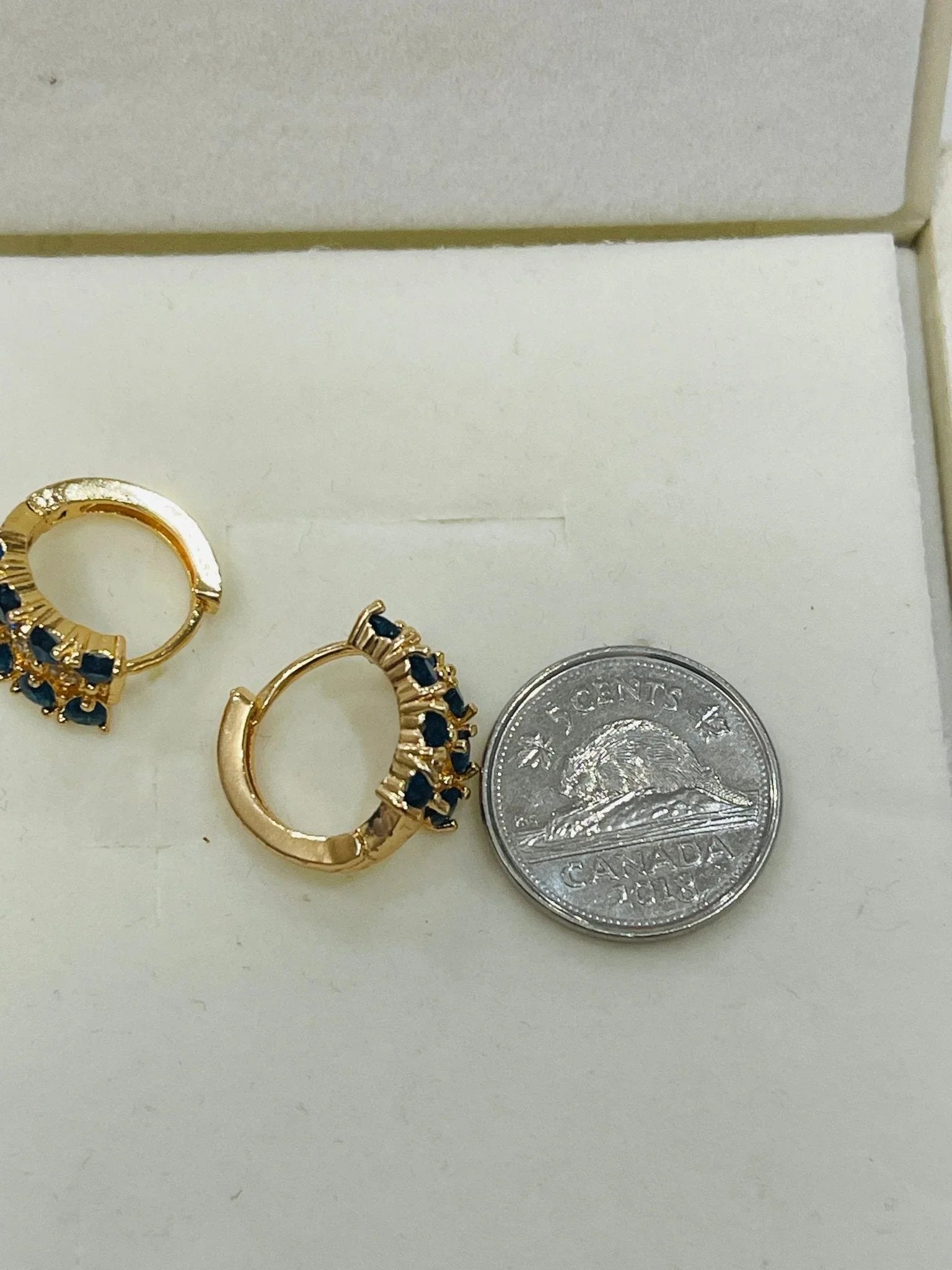 14k Gold Filled Sapphire Huggie Hoops.
