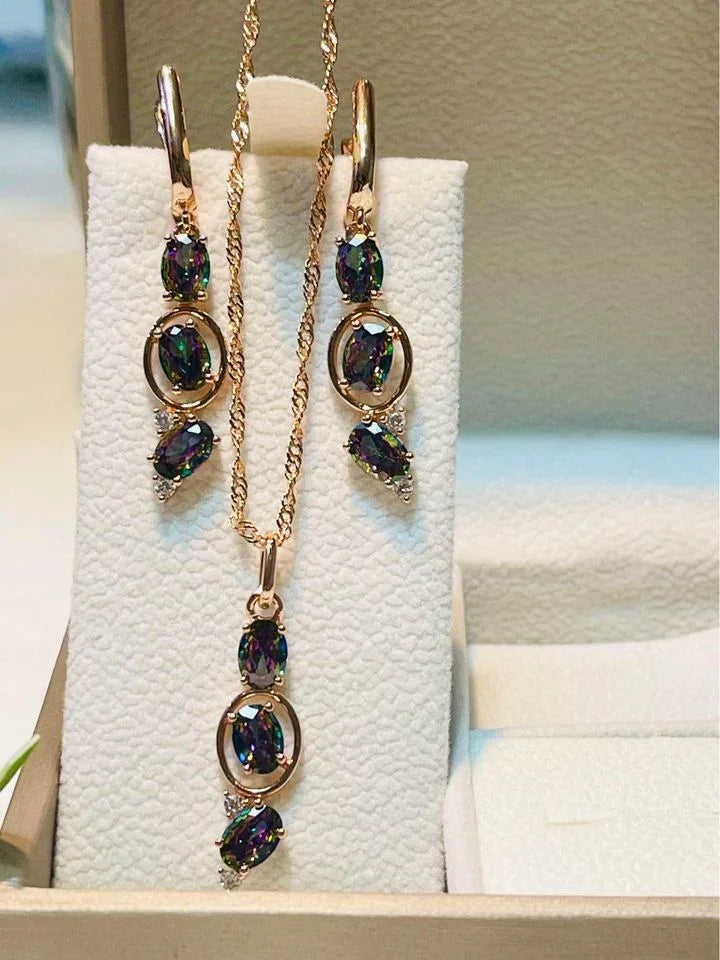 14K Rose Gold Set with Mystic Topaz.