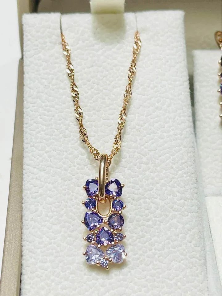 14K Shimmering Amethyst Earrings and Necklace Set.