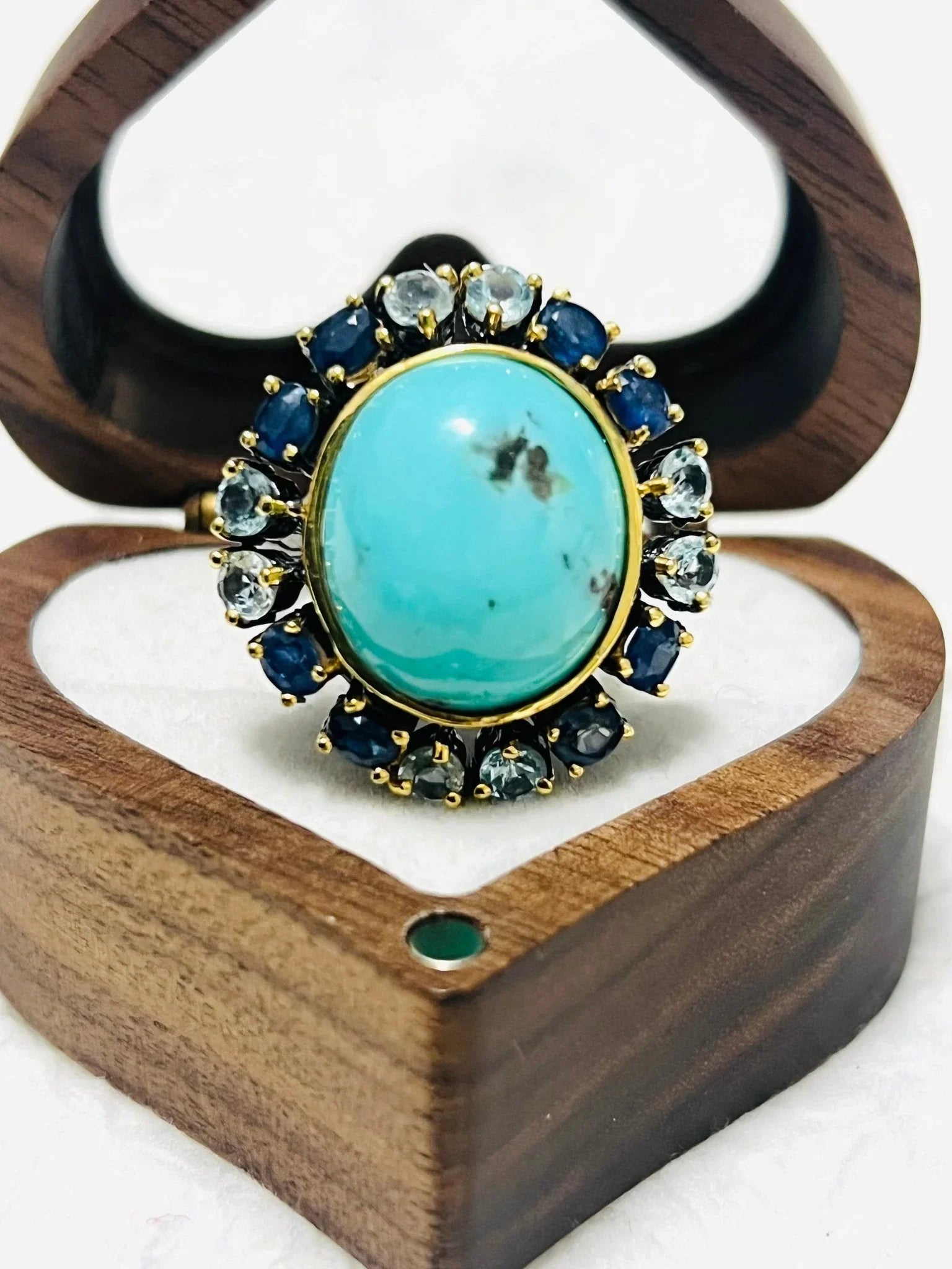 15 CT Genuine Turquoise, Sapphire and Topaz Ring.