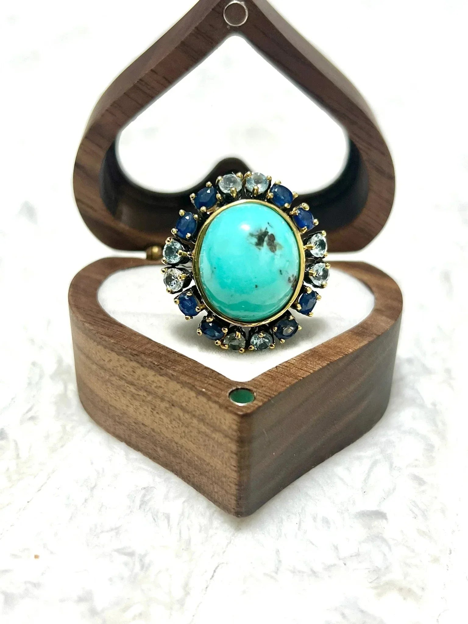 15 CT Turquoise, Sapphire and Topaz Ring - Eva & Elie Gems Inc.