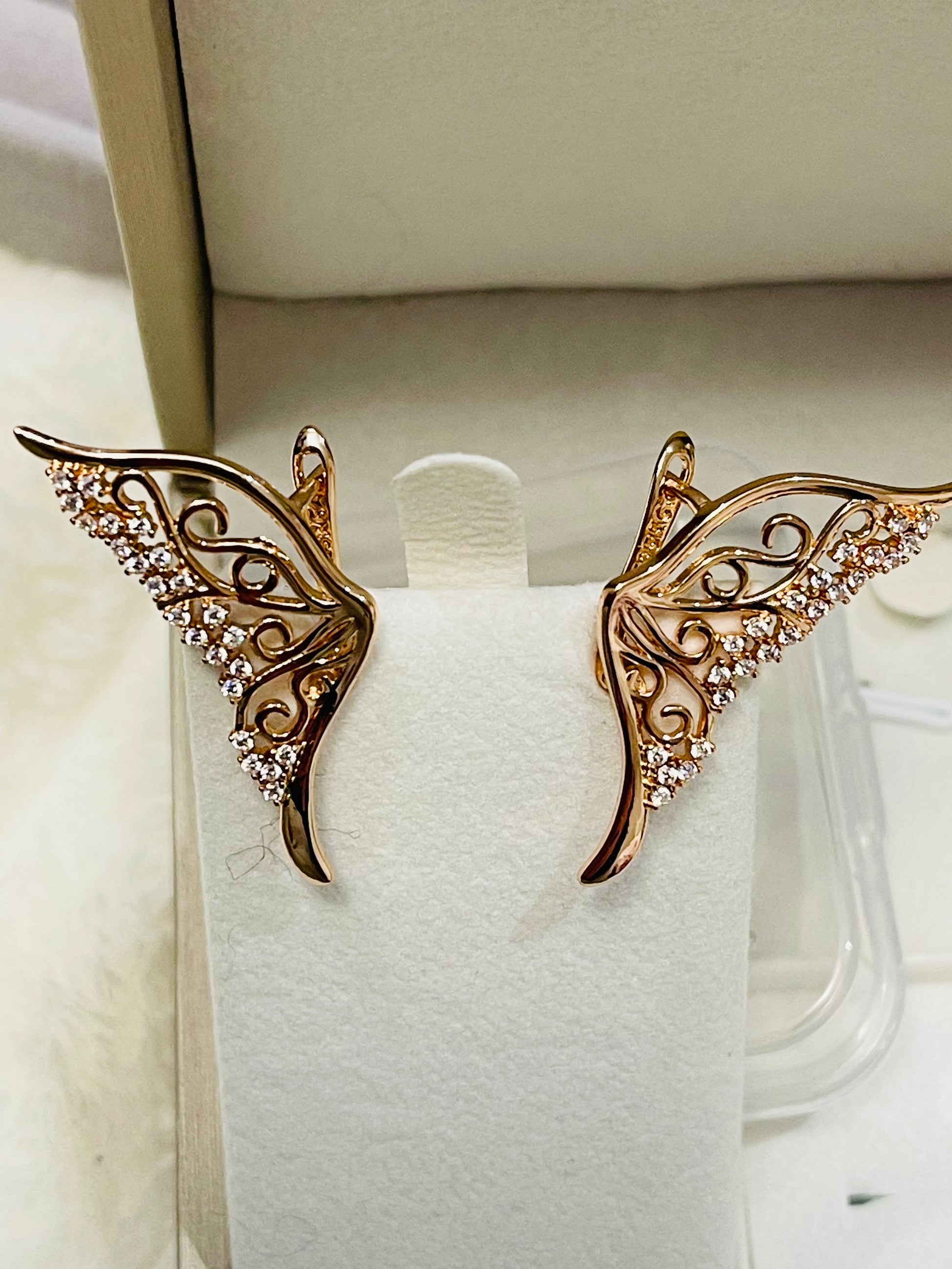 14k Rose Gold Butterfly Earrings.
