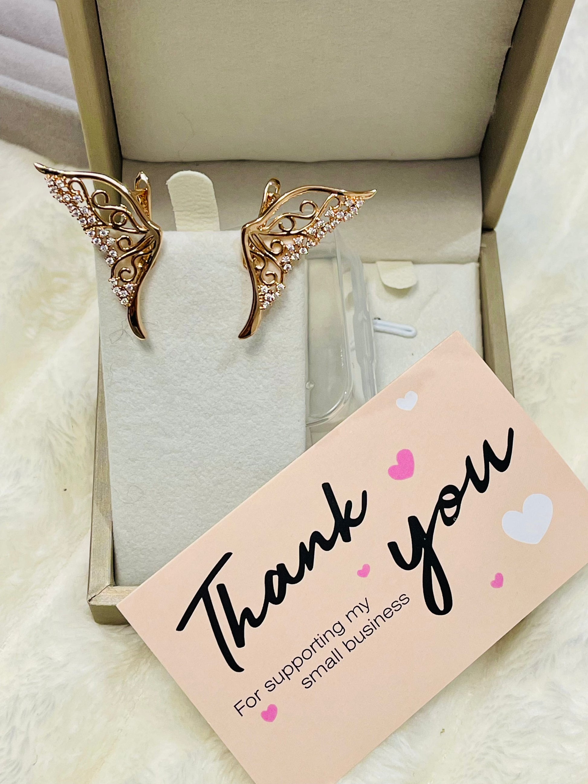 14k Rose Gold Butterfly Earrings.