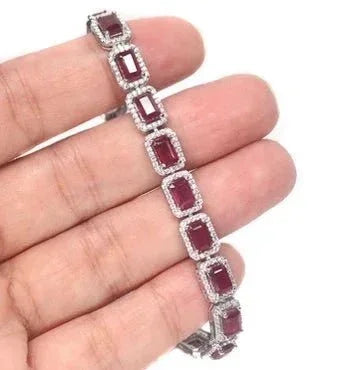 Burmese Ruby & Topaz Bracelet in Platinum on Silver, 7.5–9" - Eva & Elie