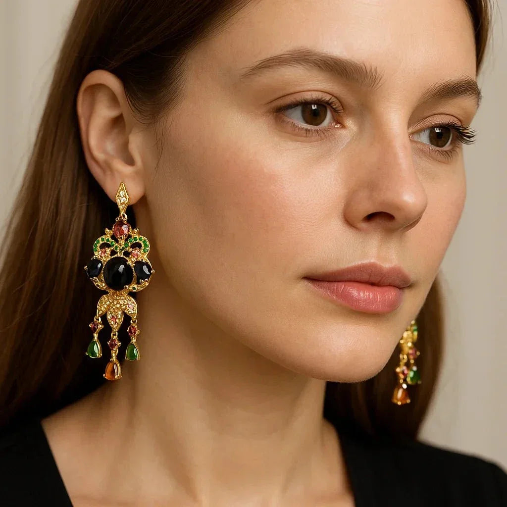 Emerald & Multigem Chandelier Earrings | Eva & Elie.