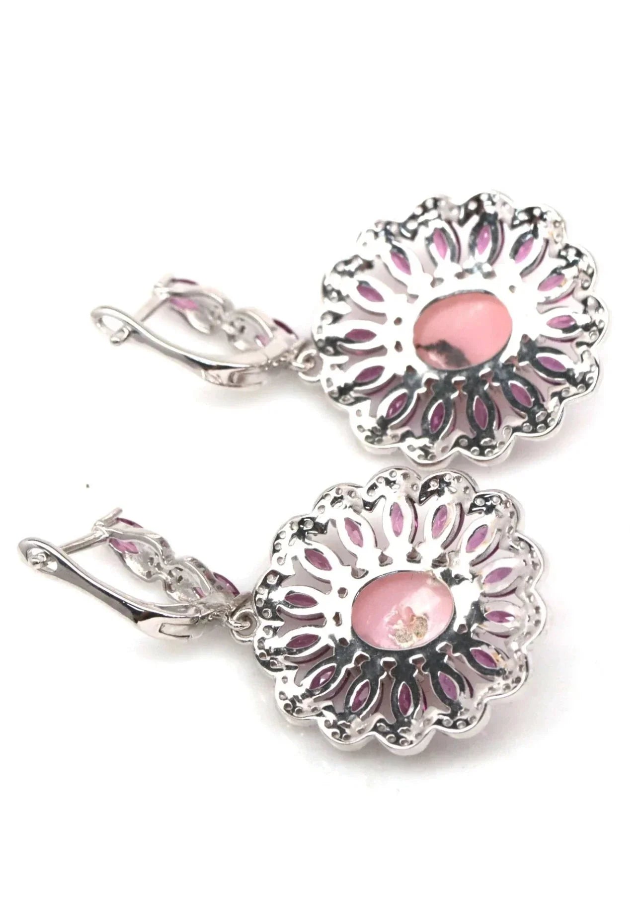 Rhodolite & Pink Opal Earrings in Rhodium - Plated Silver - Eva & Elie