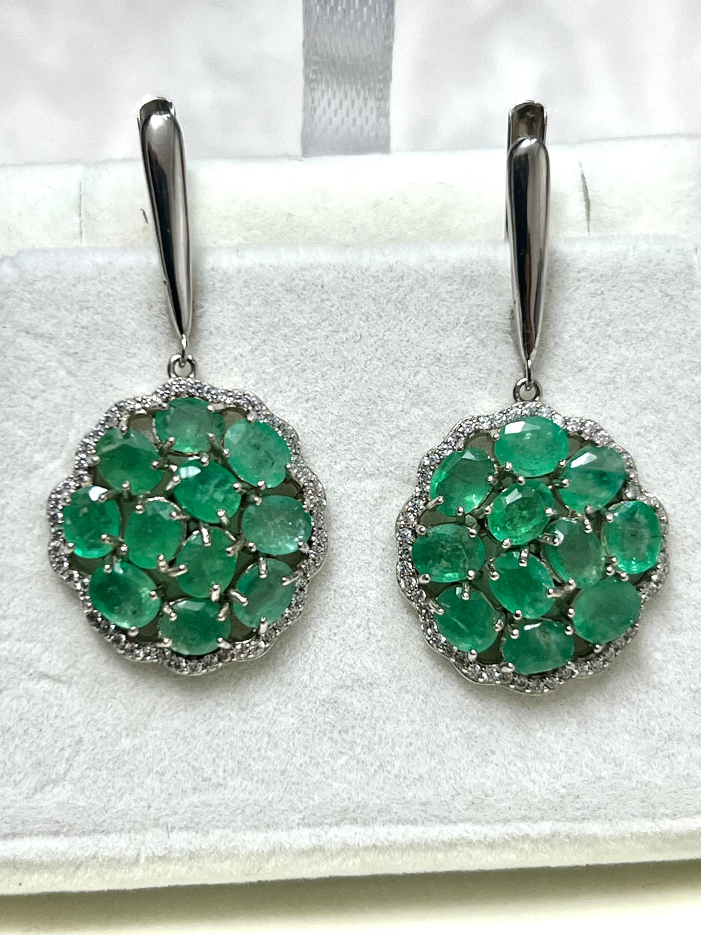 Handmade Genuine Emerald Floral Dangle Earrings
