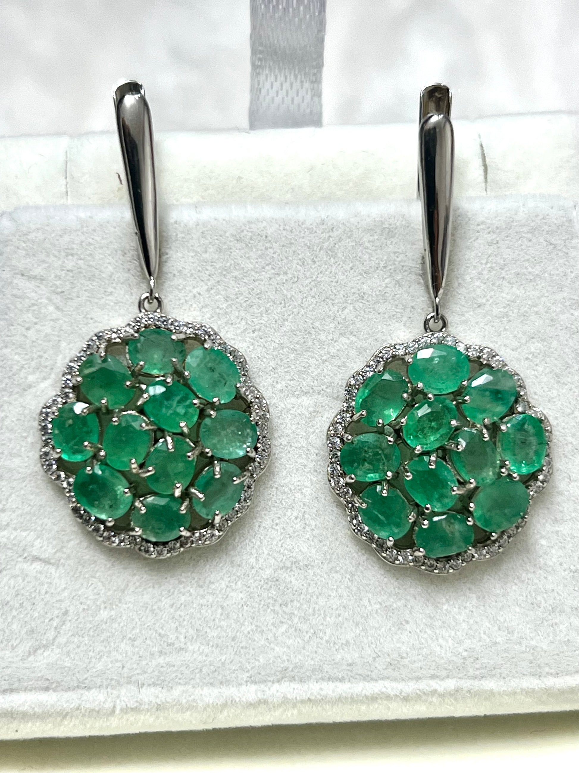 Handmade Genuine Emerald Floral Dangle Earrings