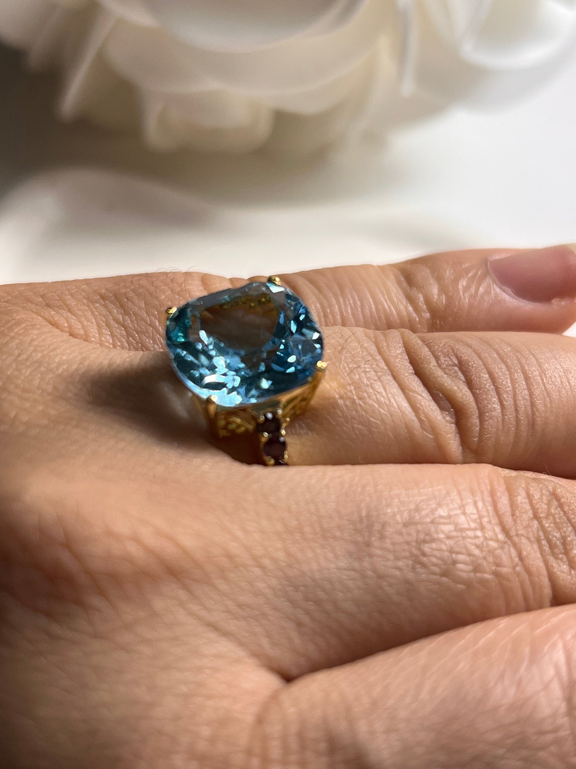 Solitude Square genuine Swiss Blue Topaz Statement Ring