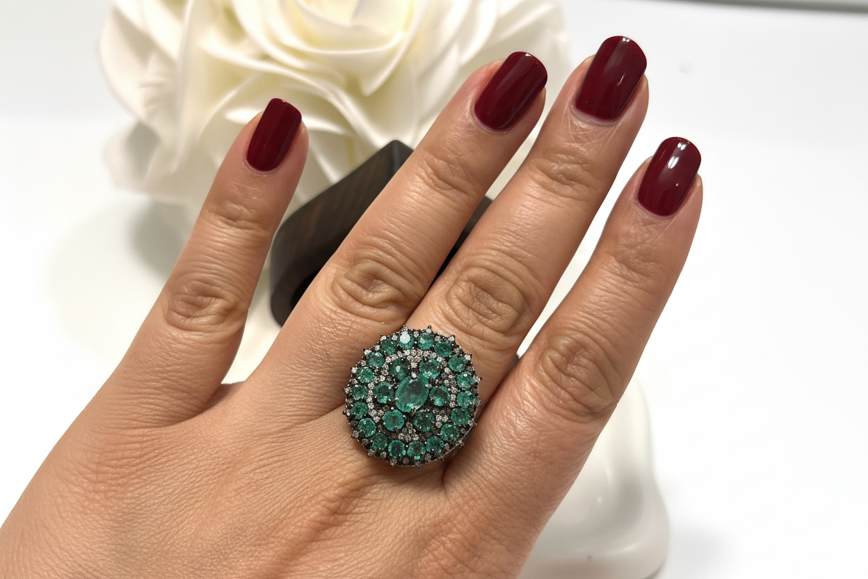 Genuine Emerald and Natural Diamond Ring