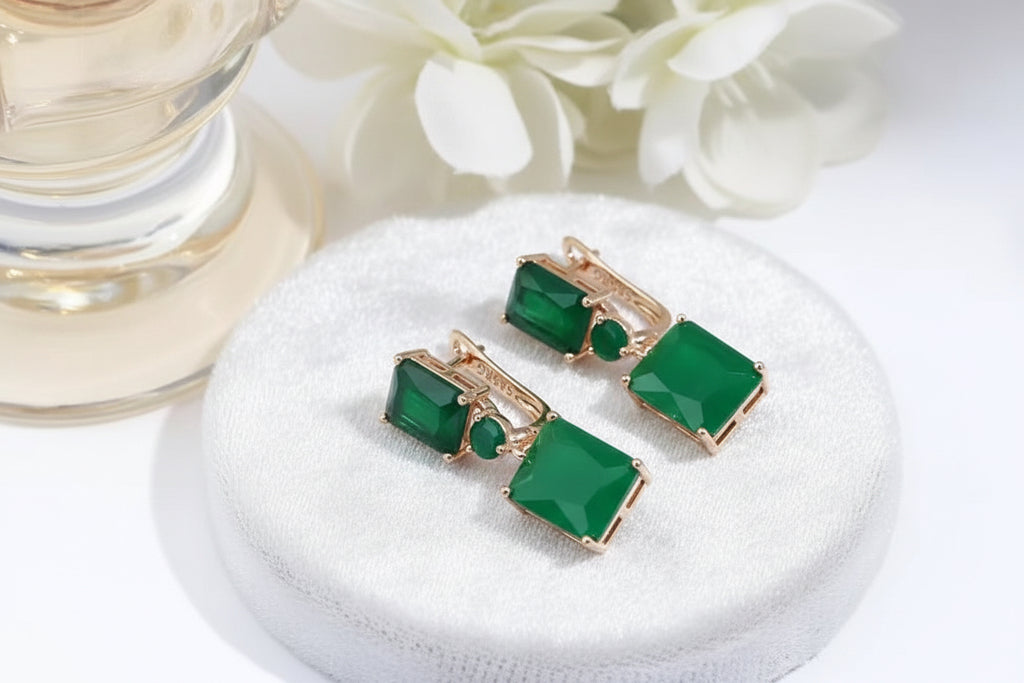 14k Rolled gold Emerald Minimalistic square Drop Earrings