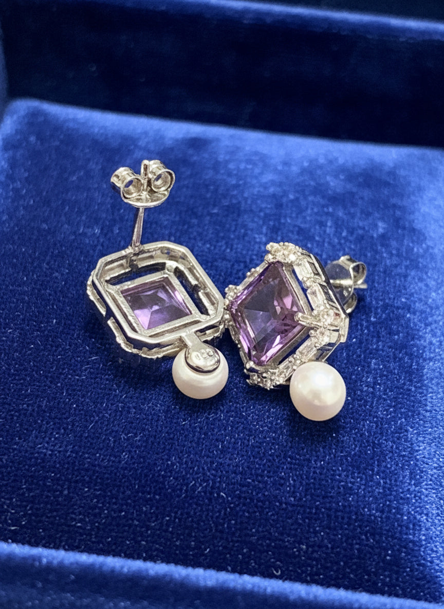 Handmade Natural Amethyst and Pearl “The Midnight” Set