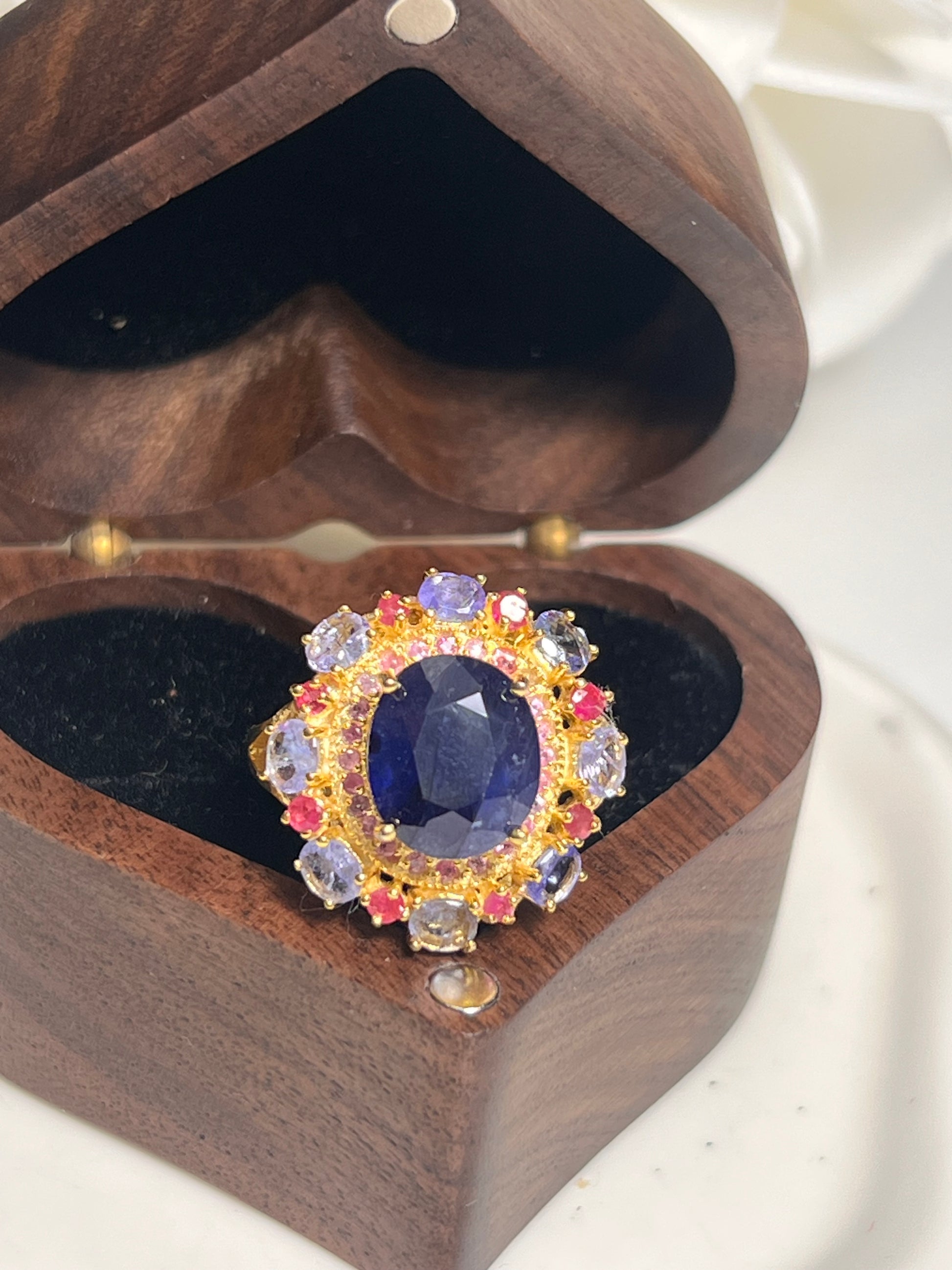 Handmade Genuine Sapphire, Tanzanite and Ruby Ring