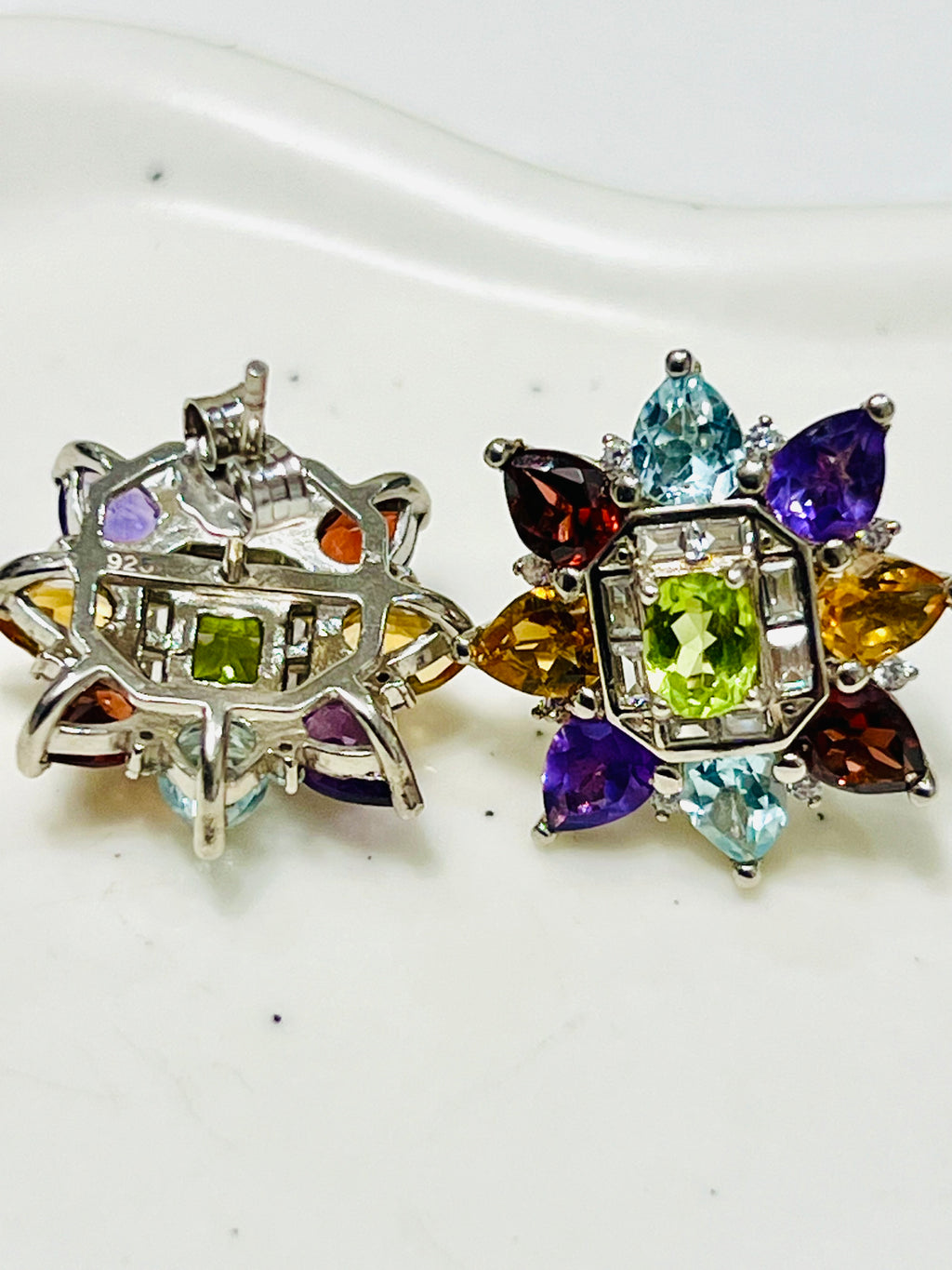 Handmade Natural Amethyst, Topaz and Peridot multigems Statement earrings