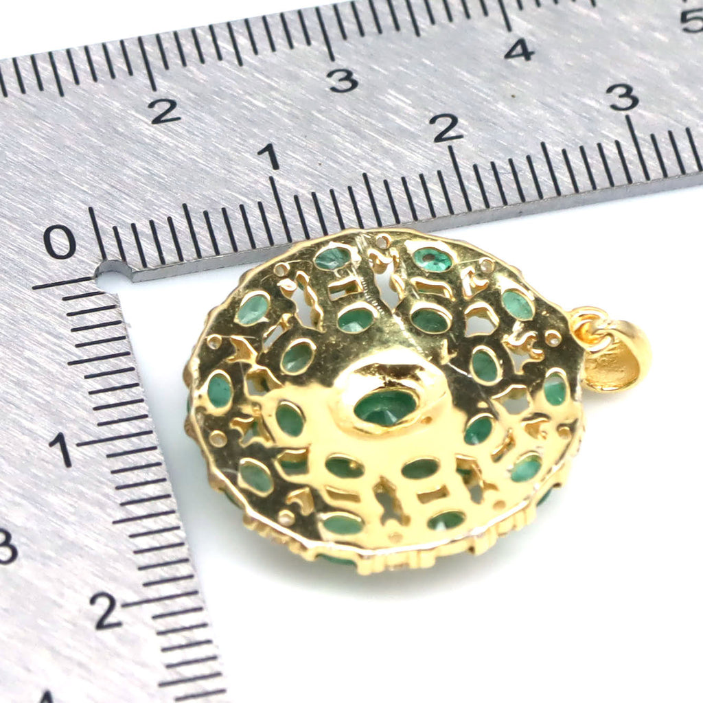 Natural Emerald Flower Cluster Pendant – 18K Gold Vermeil Sterling Silver