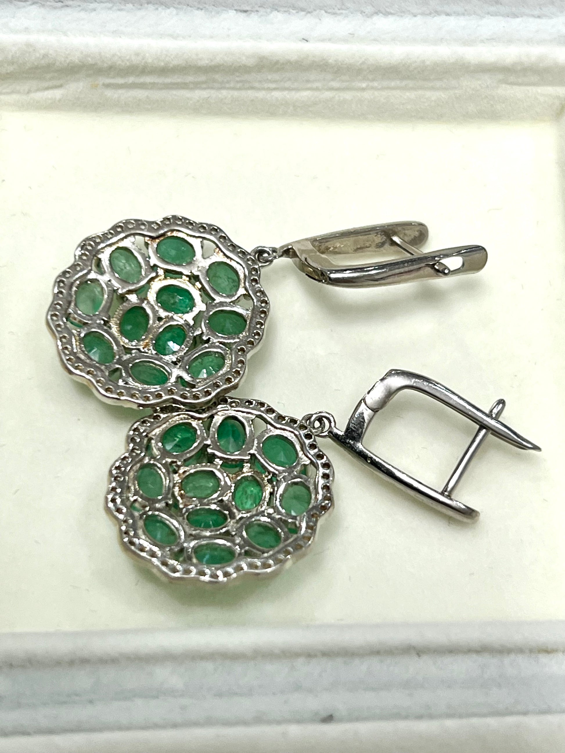 Handmade Genuine Emerald Floral Dangle Earrings