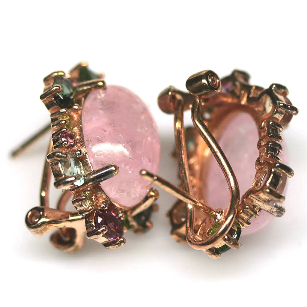 Handmade Pink Rose Quartz & Fancy Tourmaline Earrings