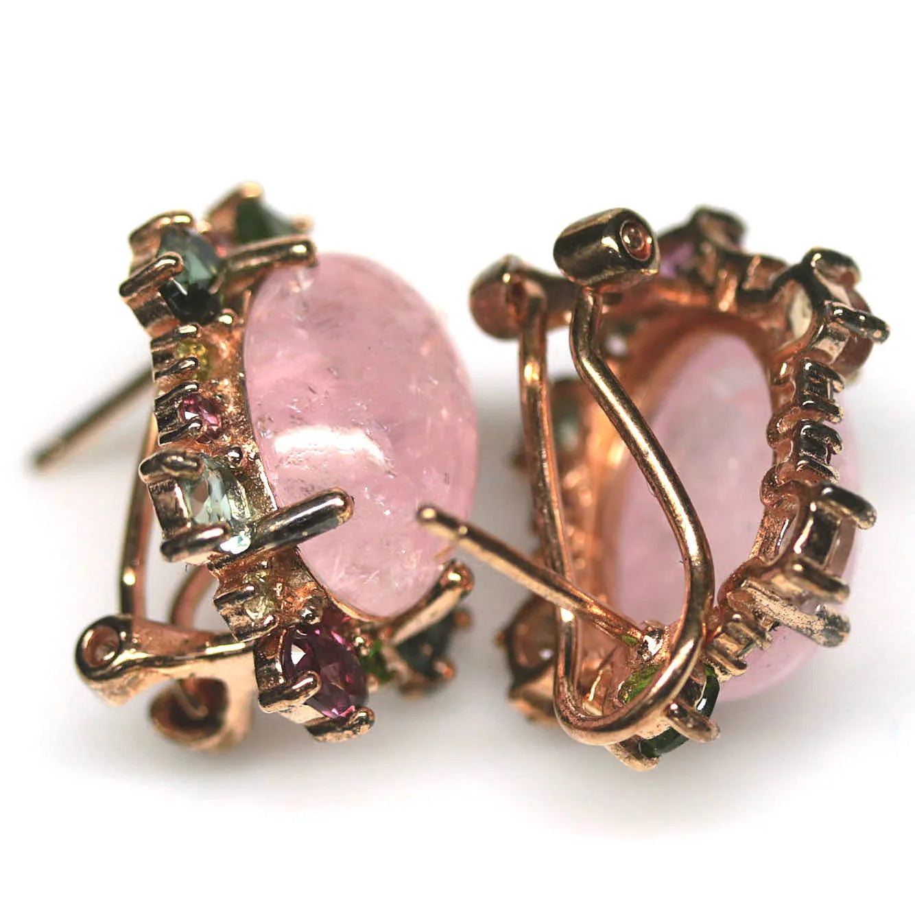 Handmade Pink Rose Quartz & Fancy Tourmaline Earrings