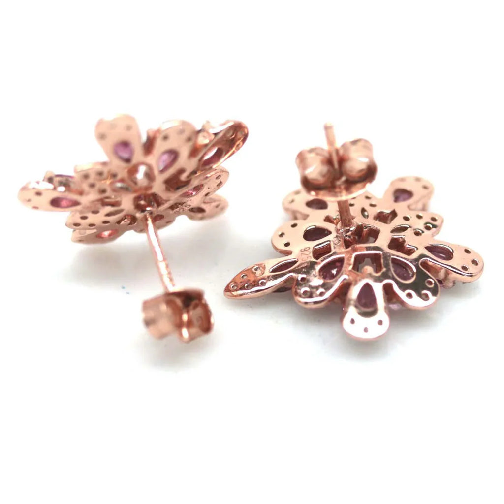 Handmade Floral Rhodolite Garnet Pink Earrings