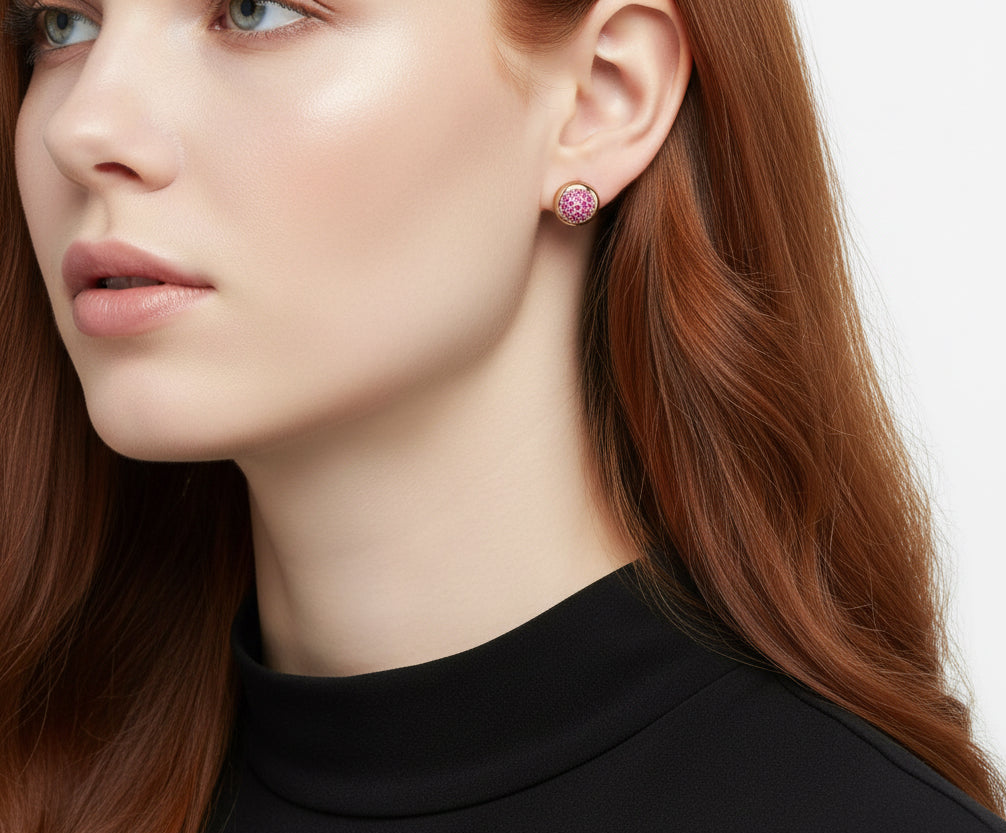 14k Rolled Gold Dainty Pink circular earrings