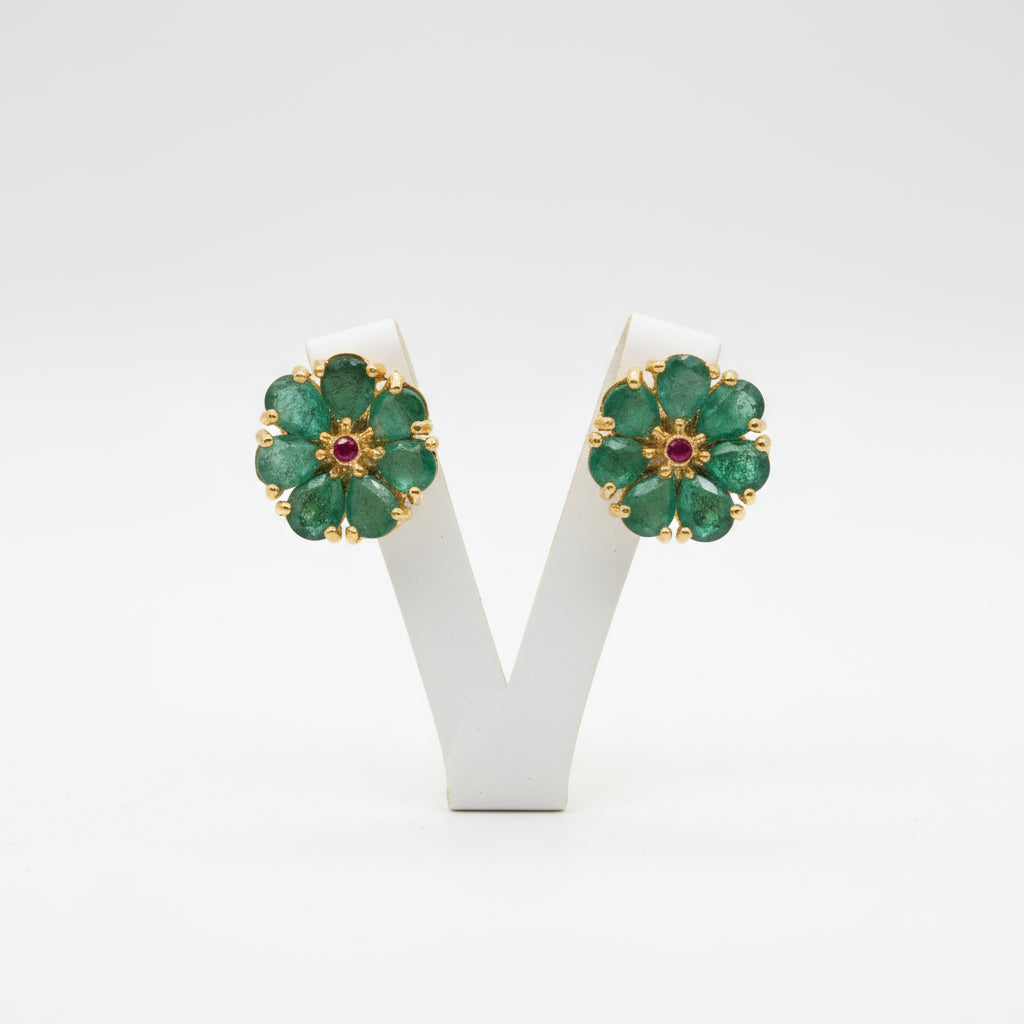 Handmade Colombian Emerald & Pink Ruby Earrings