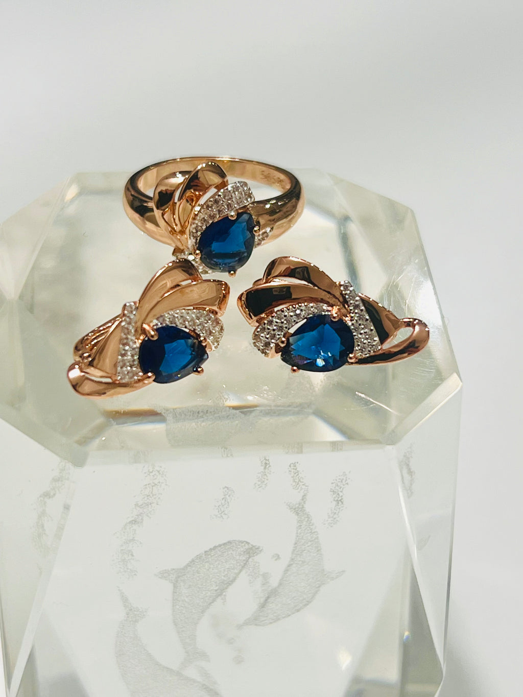 14k Rolled Gold Blue Sapphire Two toned Set