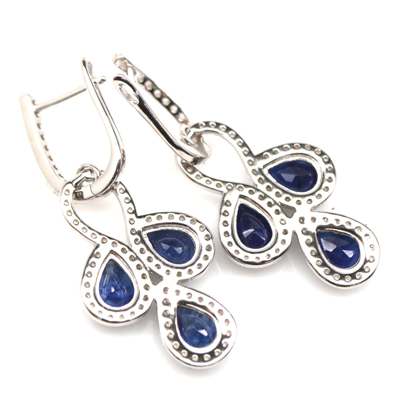 Handmade genuine Blue sapphires and white sapphires earrings