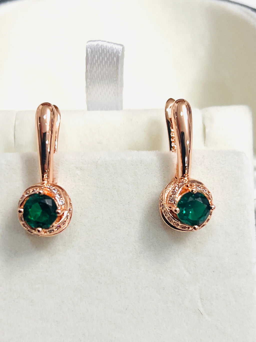 14K Rolled Gold Lab Created Emerald Earrings Stamped 585RG – Elegant Green Gemstone Luxury Earrings