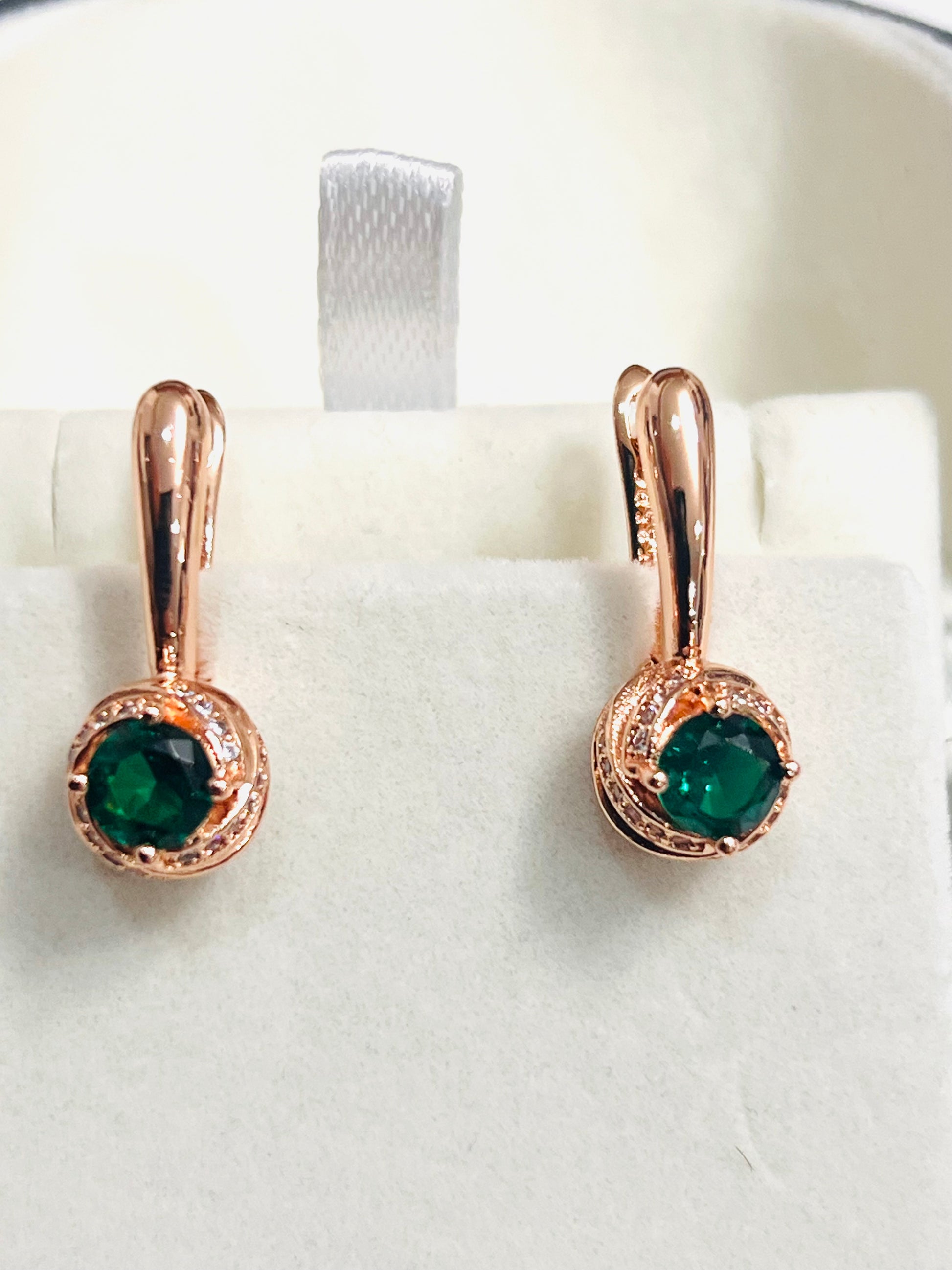 14K Rolled Gold Lab Created Emerald Earrings Stamped 585RG – Elegant Green Gemstone Luxury Earrings