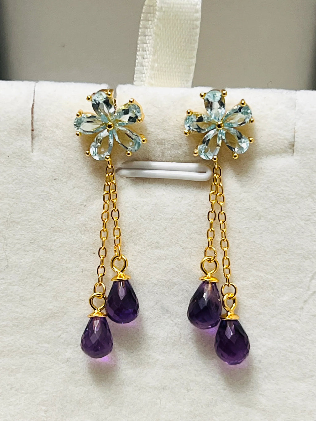 Handmade Unique Topaz and Amethyst Drop Earrings