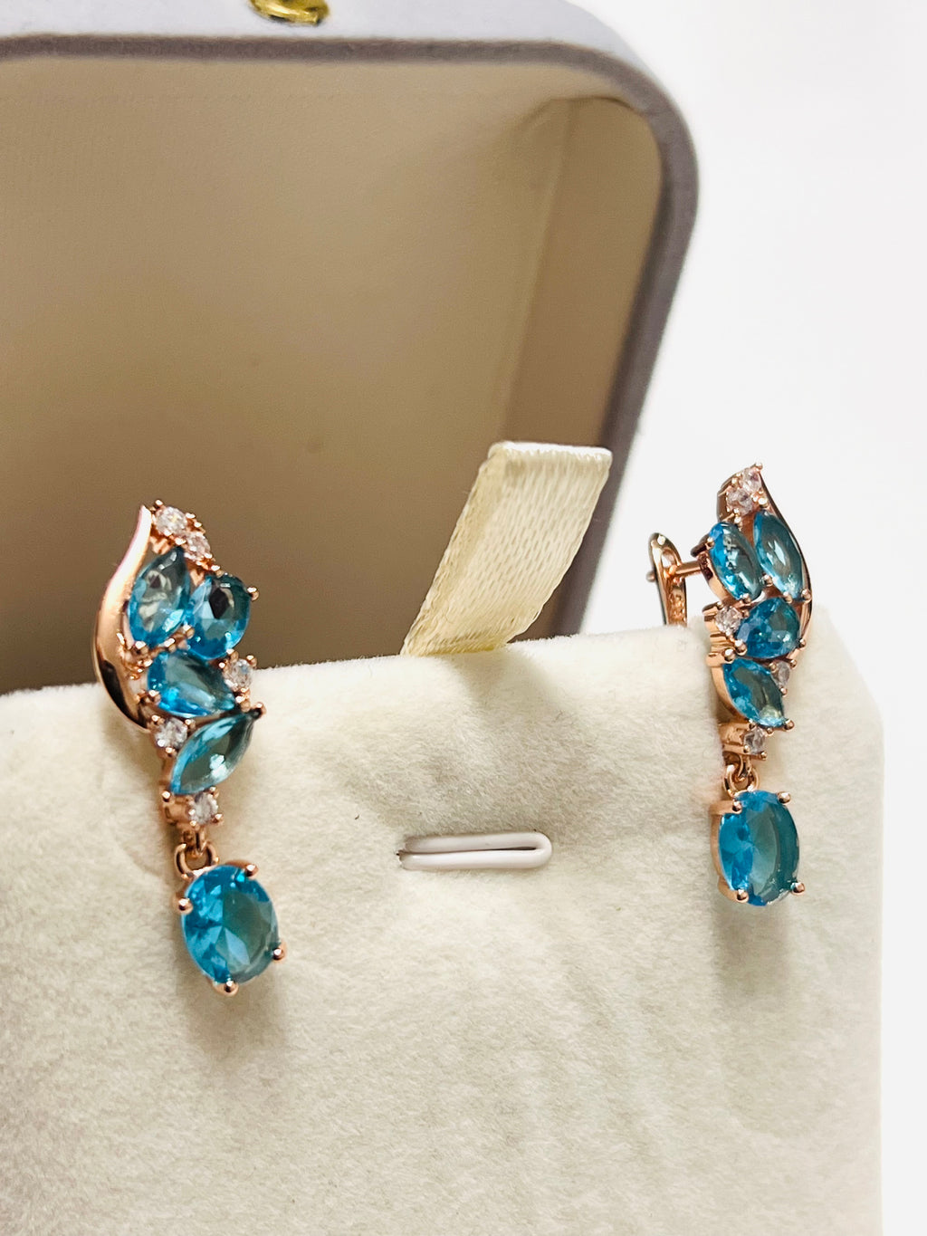 14k Rolled Gold Blue Topaz Earrings with latch backs