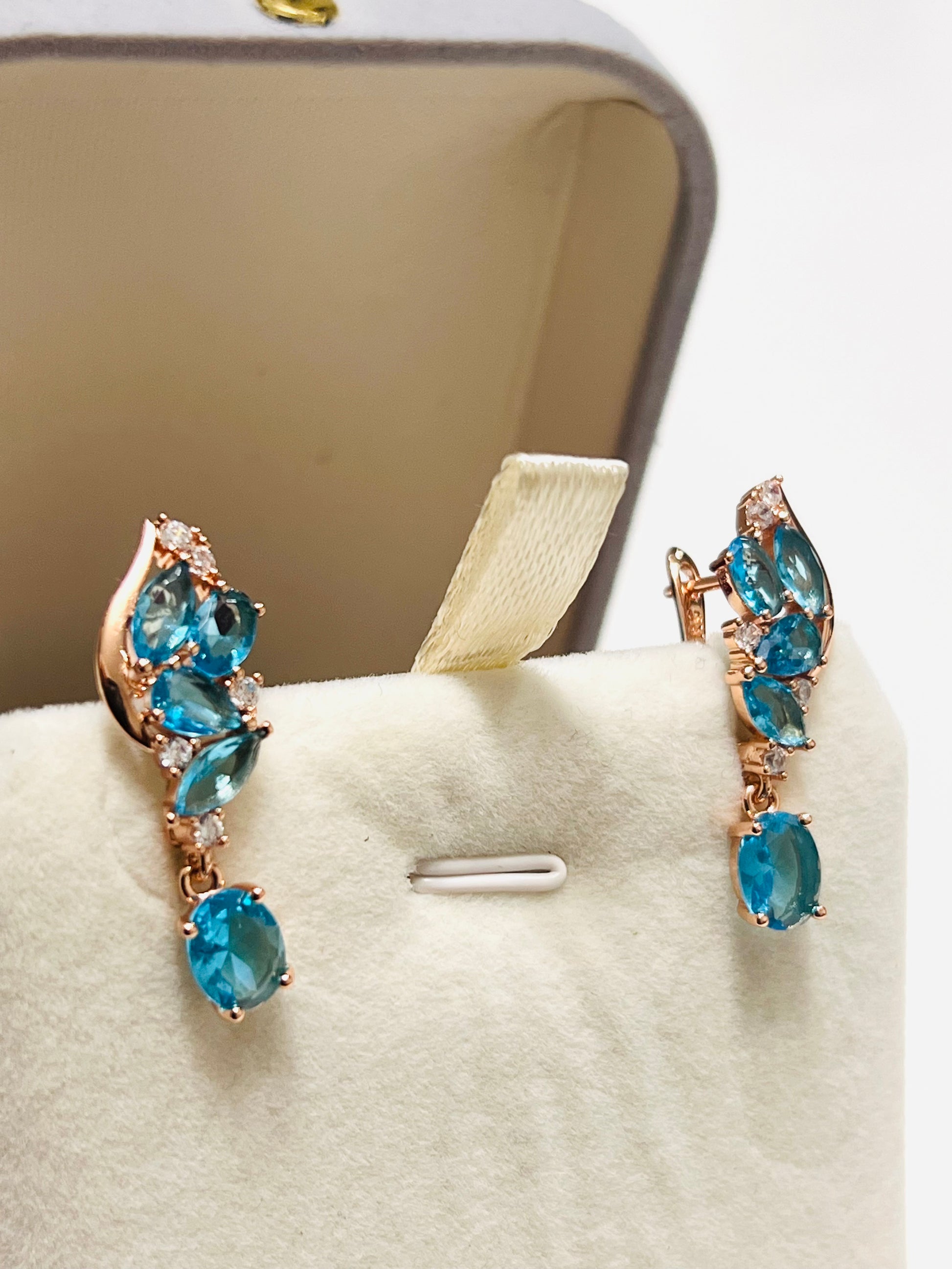 14k Rolled Gold Blue Topaz Earrings with latch backs