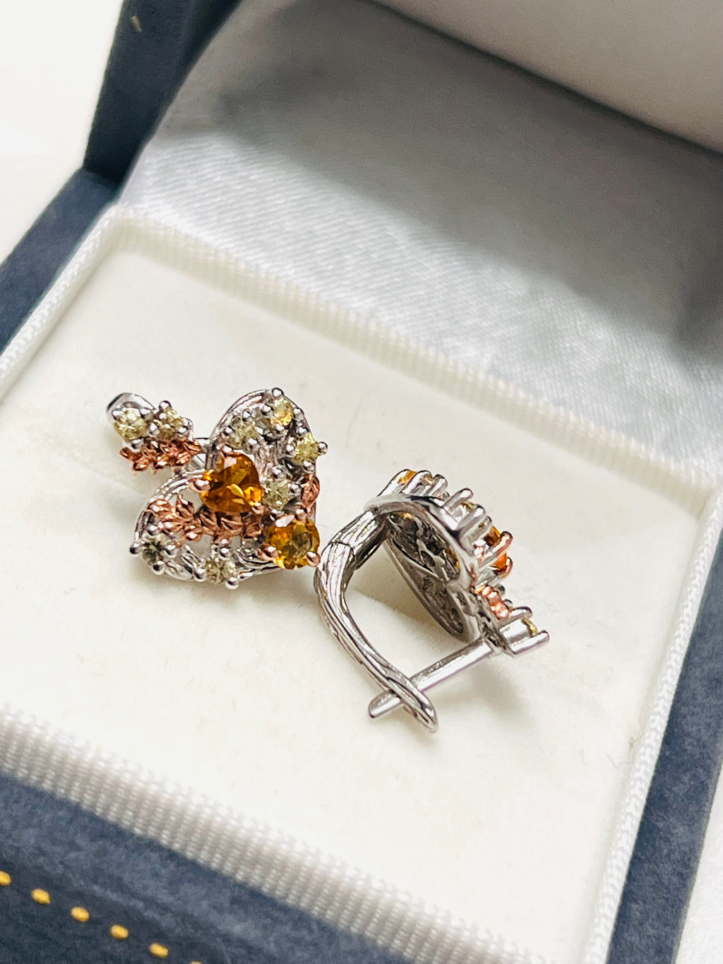 Heart Love Drop Genuine Citrine and Sapphires earrings