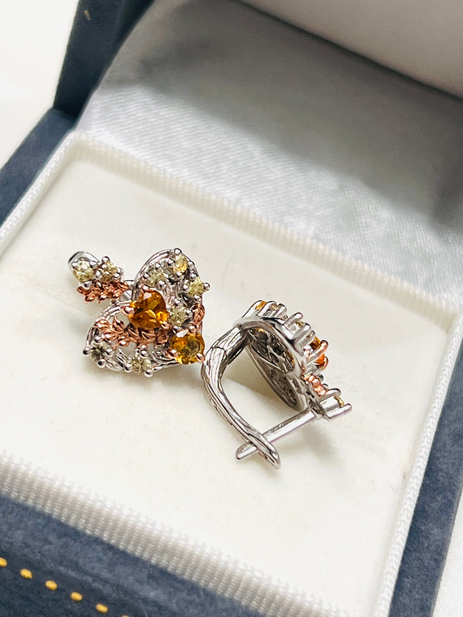 Heart Love Drop Genuine Citrine and Sapphires earrings