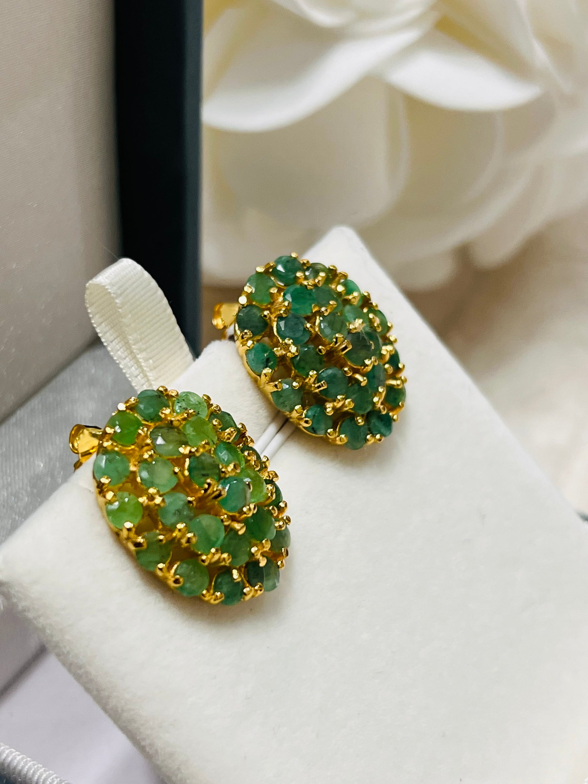 Handmade Natural Emeralds Cluster Earrings