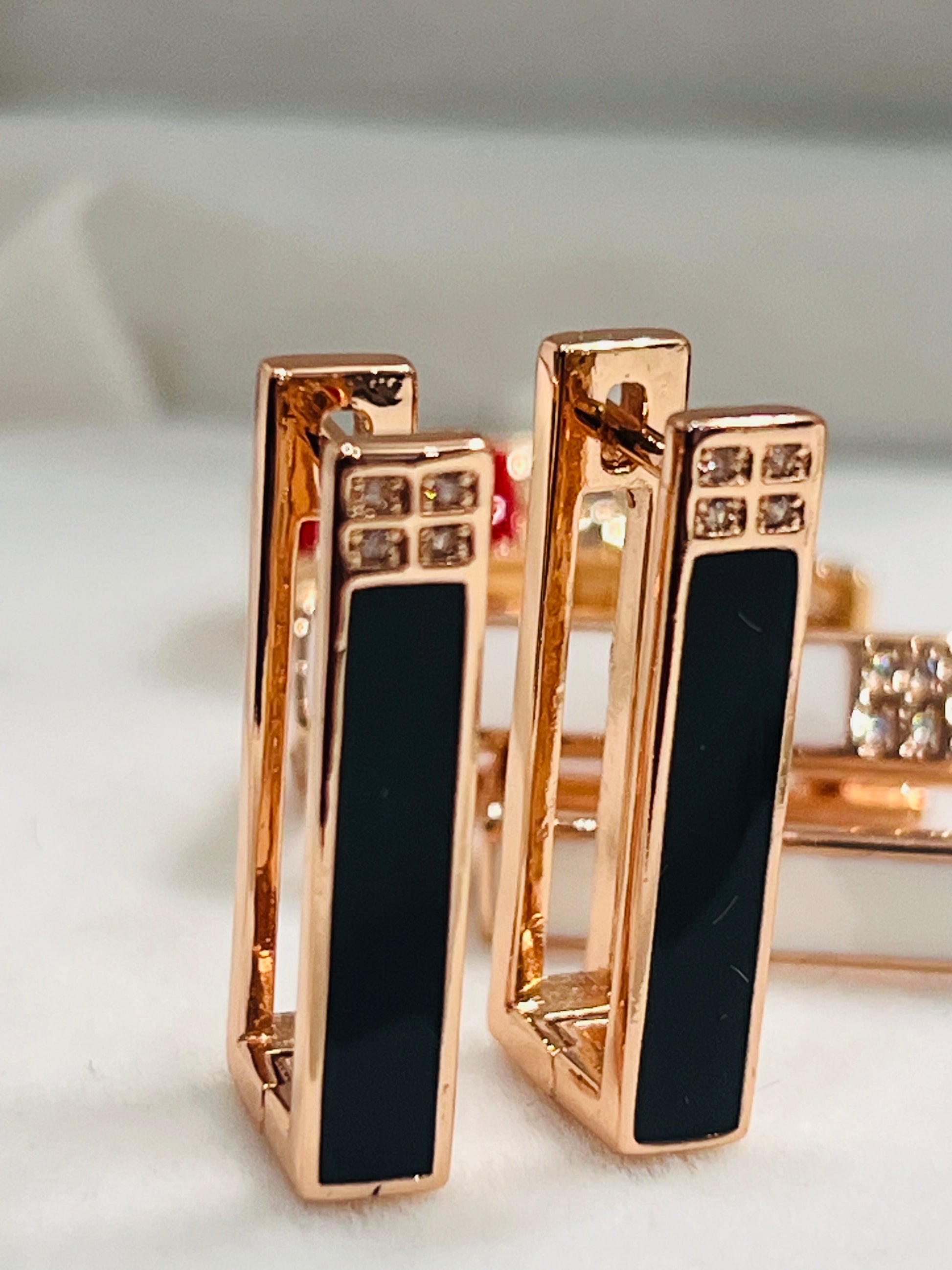 14K Rolled Gold Rectangle Enamel Earrings – Minimalist Futuristic Geometric Earrings Red White Black
