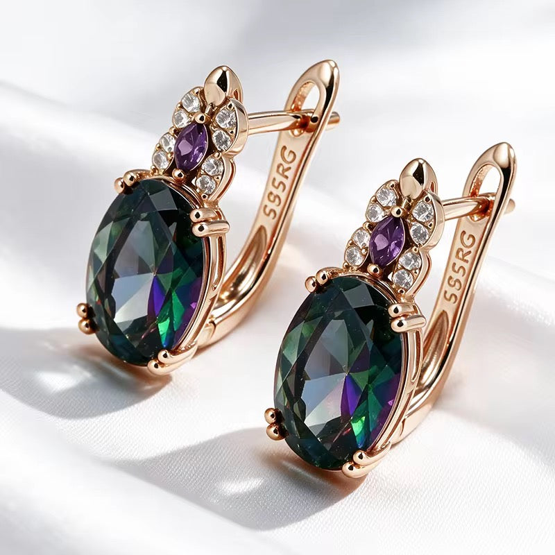 Gemstone Drop Earrings – Amethyst, Mystic Topaz & Citrine | 14K Rolled Gold
