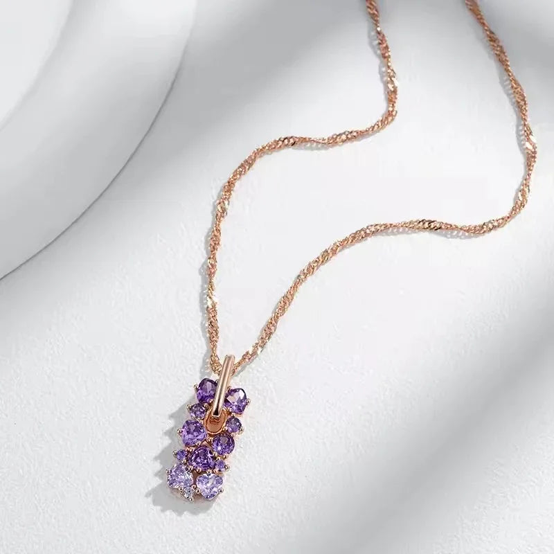 14K Rolled Gold Amethyst Jewelry Set | Ombre Waterfall Necklace, Earrings & Ring