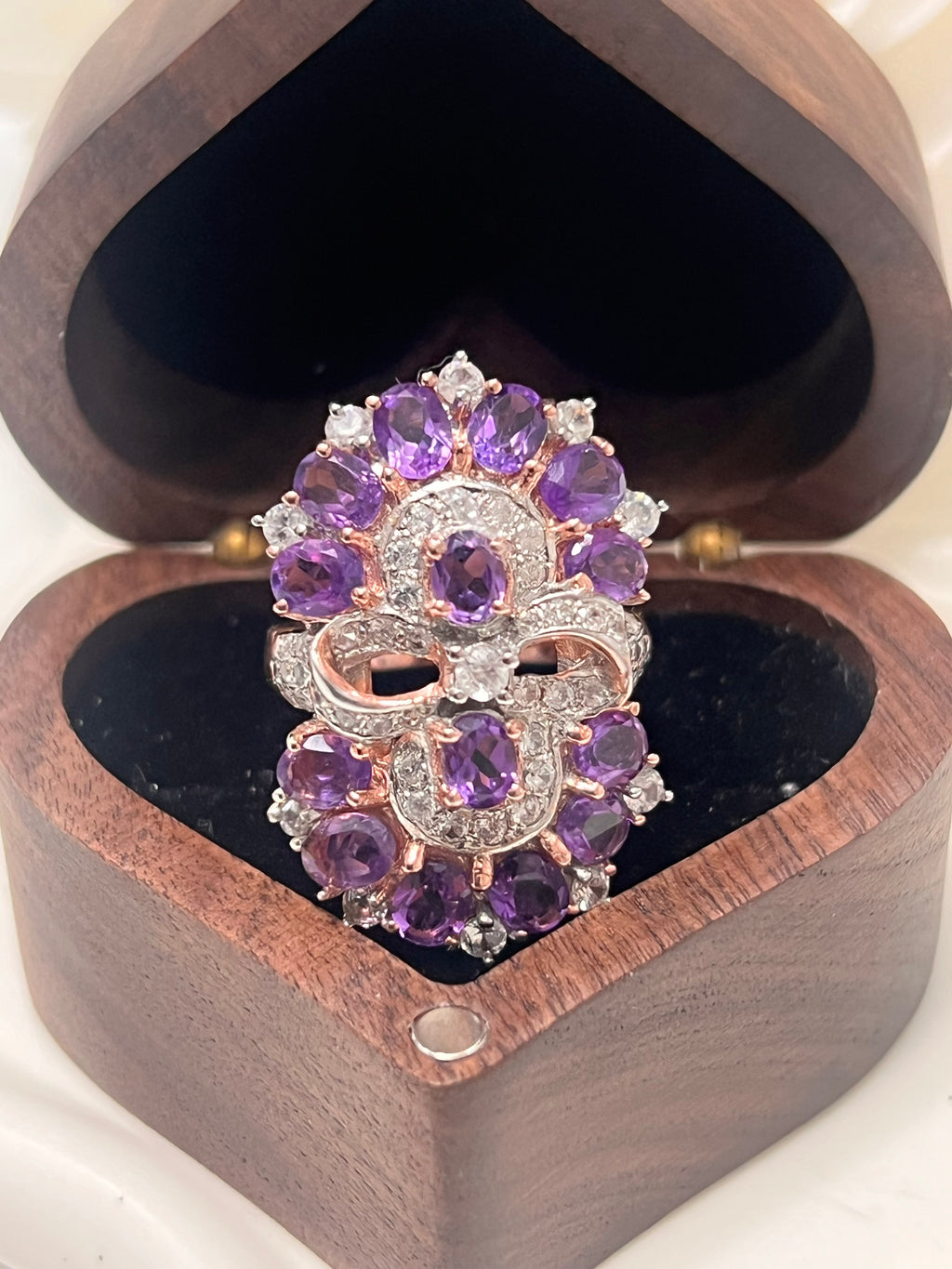 Handmade genuine Amethyst and diamond Ring