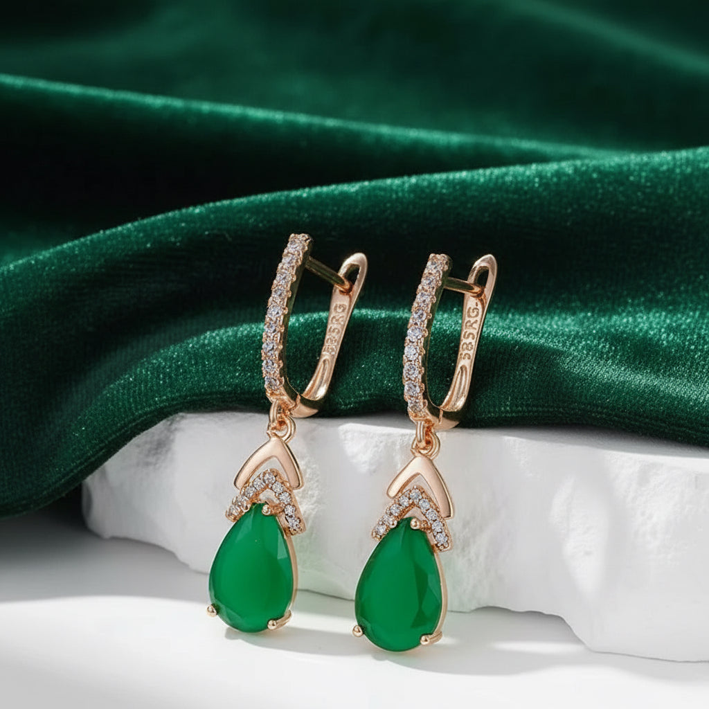 14k Rolled Gold Emerald Drop Earrings